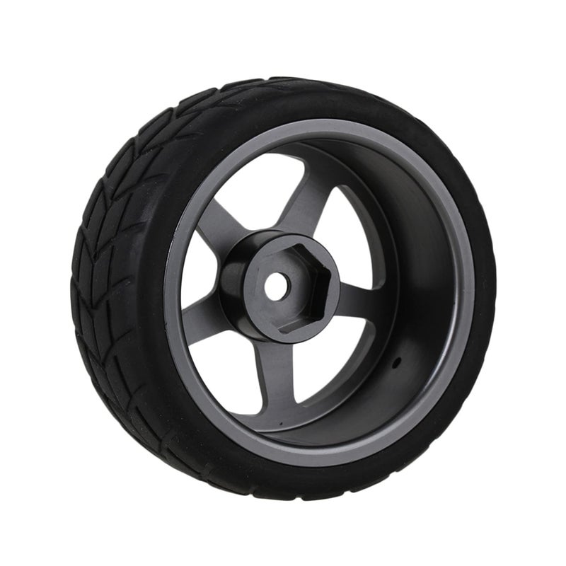 Mxfans Grey 5 Spoke Aluminium Alloy Wheel Rims & Black Square Pattern Rubber Tyres Tires for RC 1:10 On Road Racing Car Set of 4 - Image 3